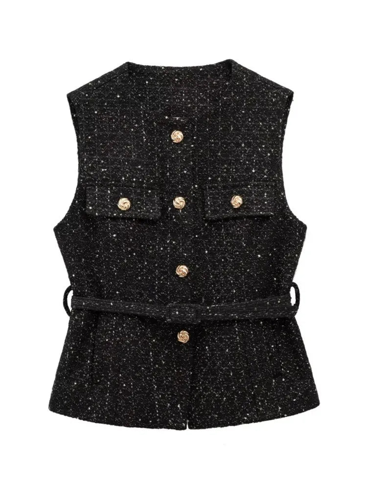 Tweed-Style Belted Vest