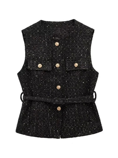 Tweed-Style Belted Vest