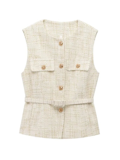 Tweed-Style Belted Vest