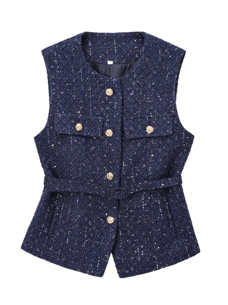 Tweed-Style Belted Vest