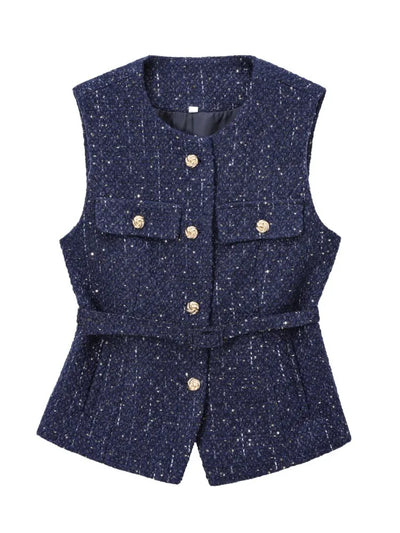 Tweed-Style Belted Vest