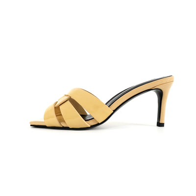 Woven Leather Heeled Mules