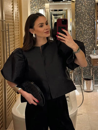 Puff Sleeve Satin Blouse