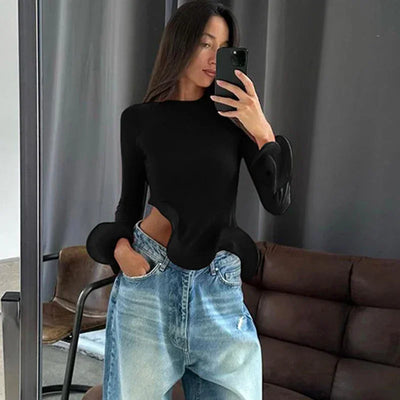Flared Cuff Curved Hem Top
