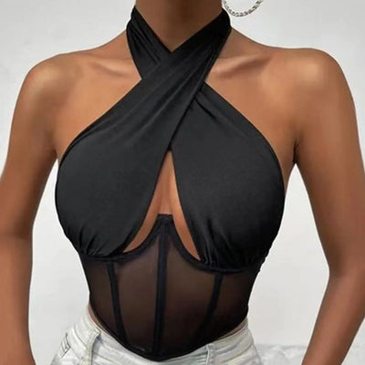 Mesh Corset Halter Top