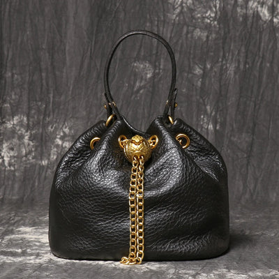Chain Accent Soft Leather Bucket Bag