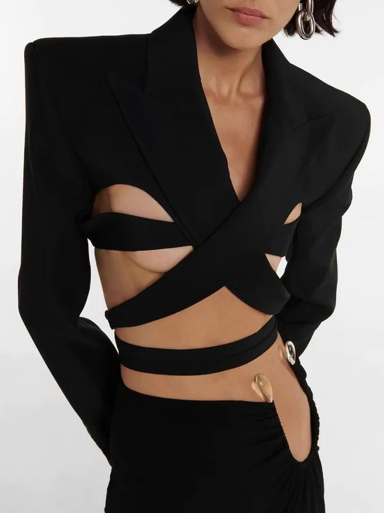 Sculpted Cut-Out Cropped Blazer