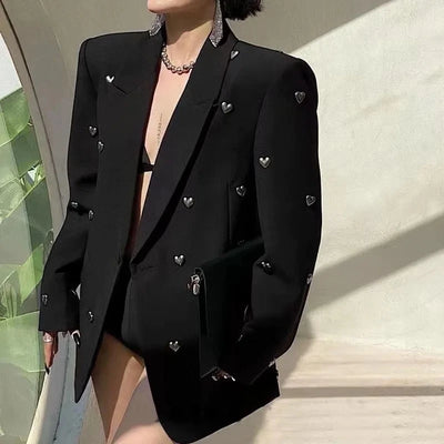 Black Blazer With Metal Heart Accents