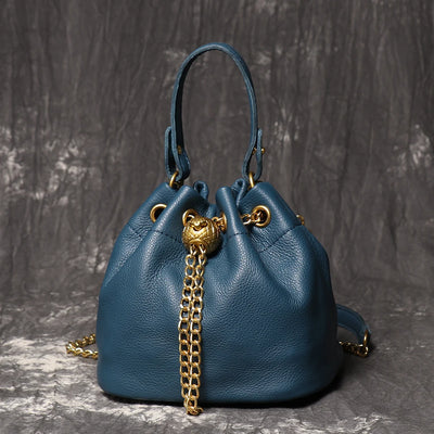 Chain Accent Soft Leather Bucket Bag