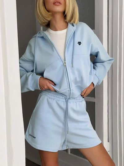 Oversized Zip Hoodie & Shorts Set