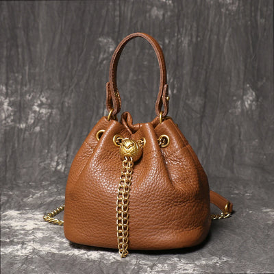Chain Accent Soft Leather Bucket Bag