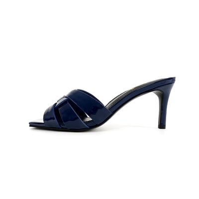 Woven Leather Heeled Mules