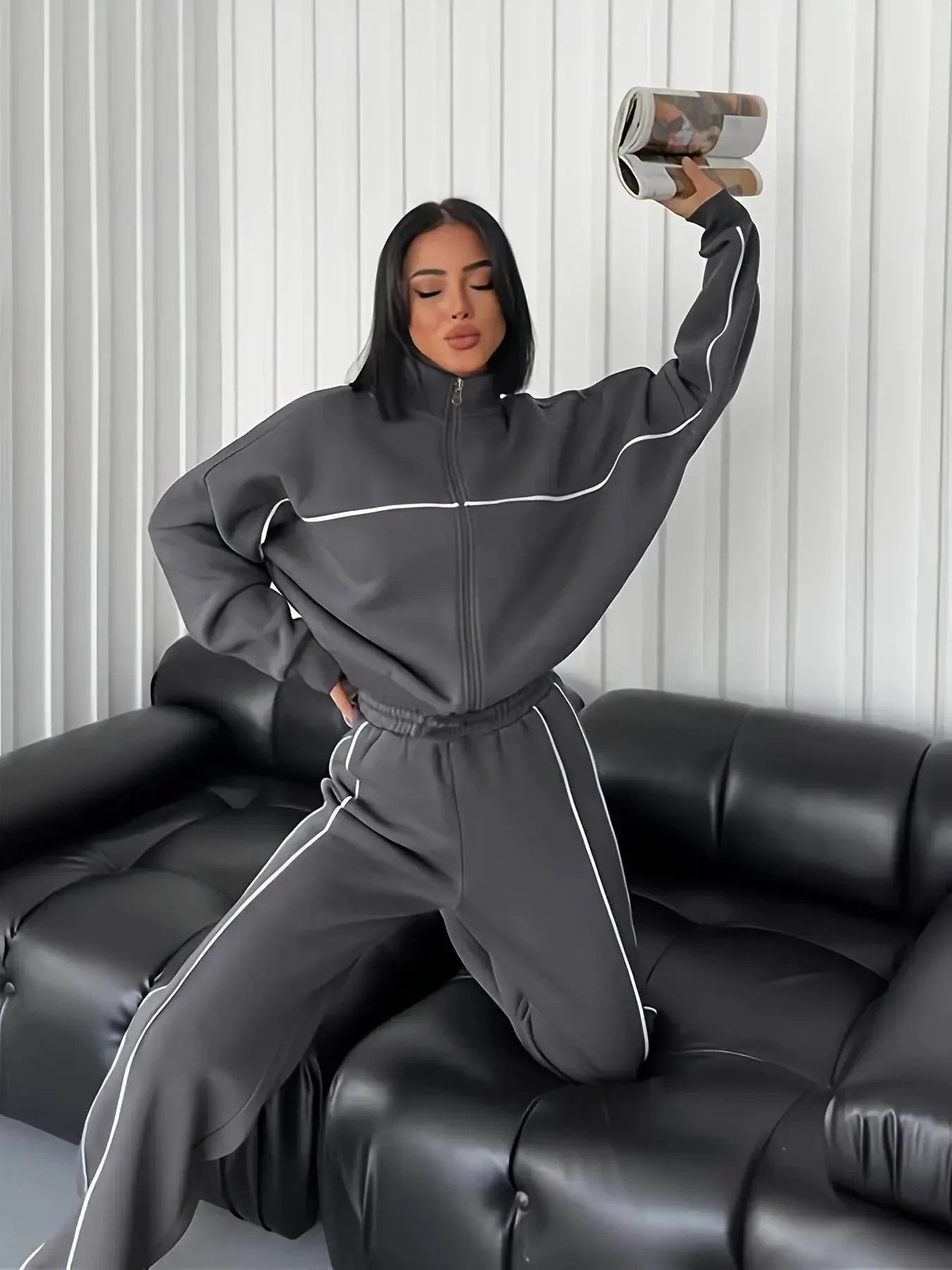 Sporty Contrast Stitch Tracksuit