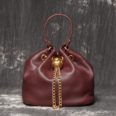 Chain Accent Soft Leather Bucket Bag