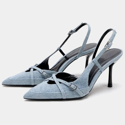 Buckled Pointed Slingback Heels