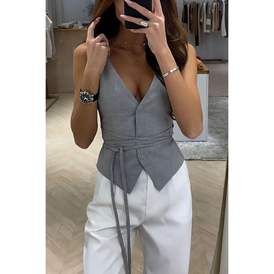 Tailored Wrap Waist Vest Top