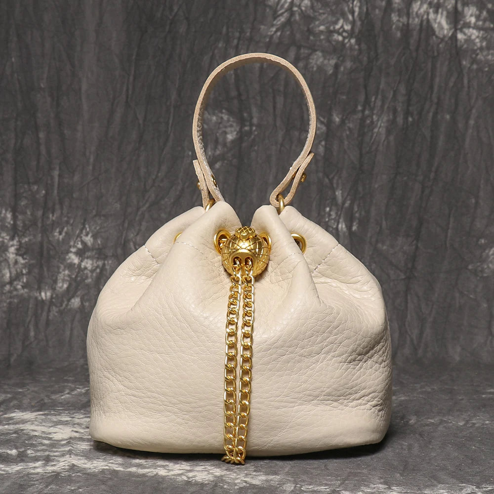 Chain Accent Soft Leather Bucket Bag