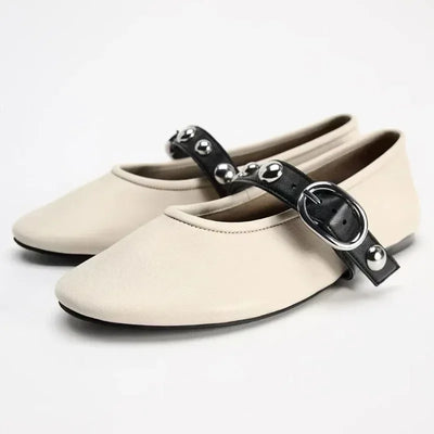 Buckle Strap Studded Ballet Flats