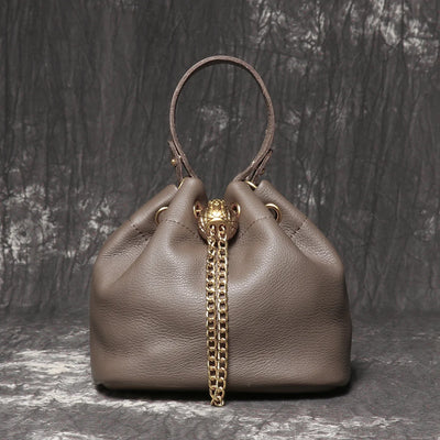 Chain Accent Soft Leather Bucket Bag