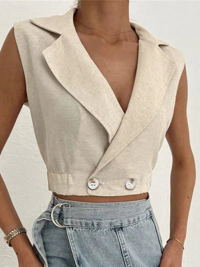 Cropped Button Blazer Vest