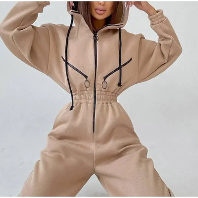 Zip-Up Drawstring Waist Jumpsuit