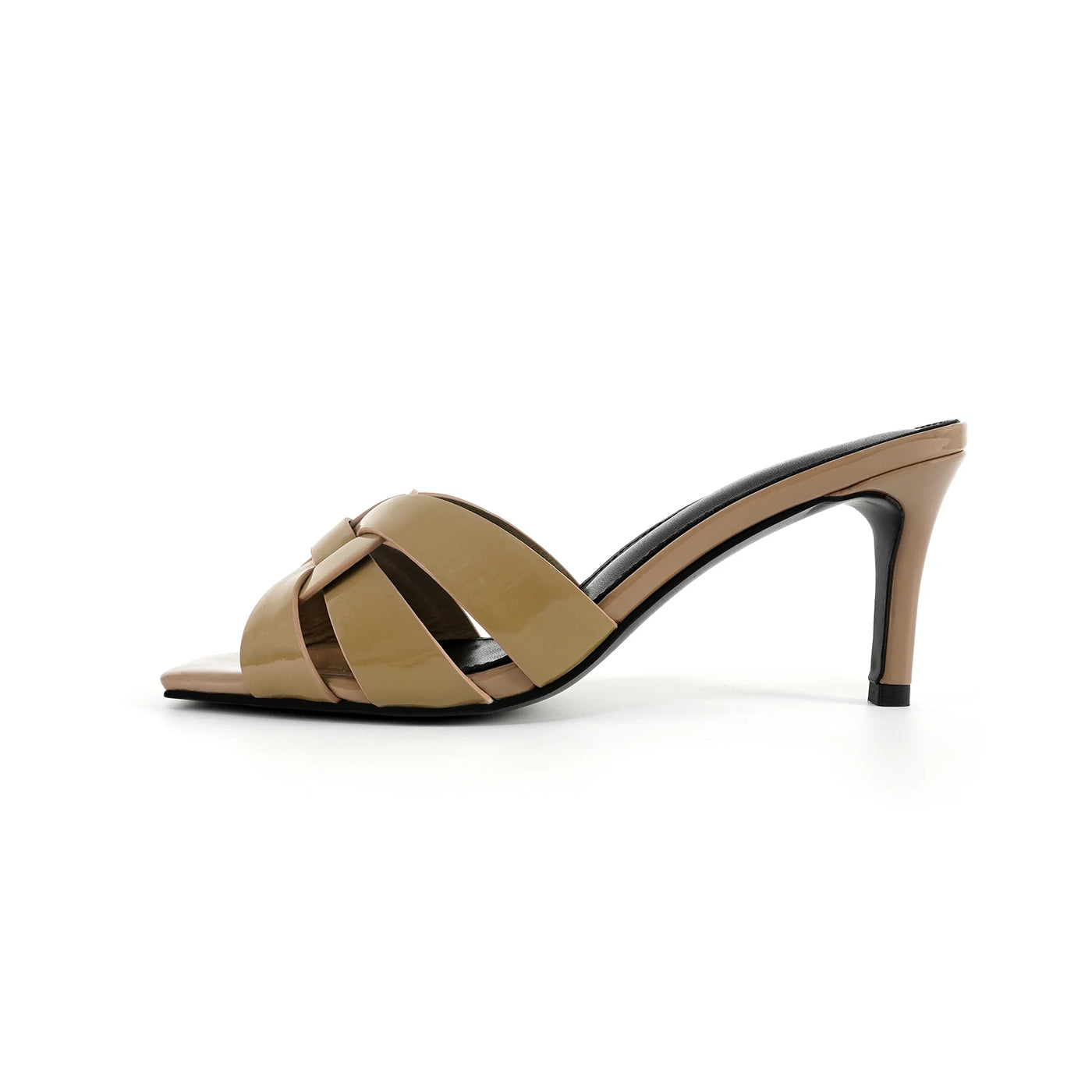 Woven Leather Heeled Mules