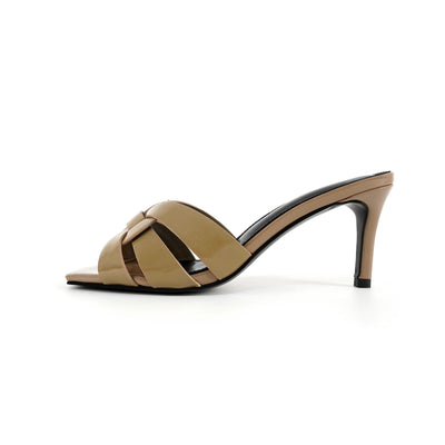 Woven Leather Heeled Mules