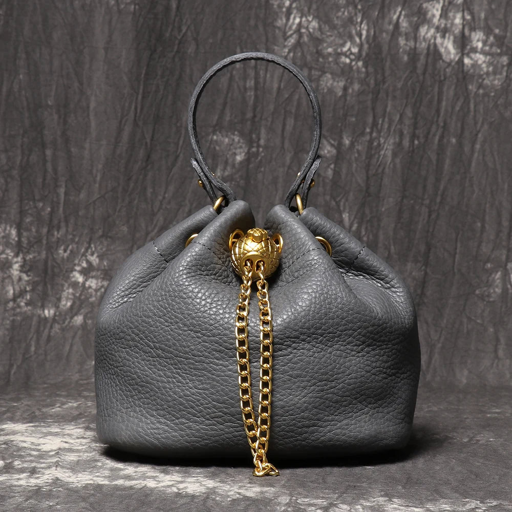 Chain Accent Soft Leather Bucket Bag