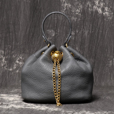 Chain Accent Soft Leather Bucket Bag