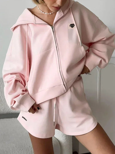 Oversized Zip Hoodie & Shorts Set