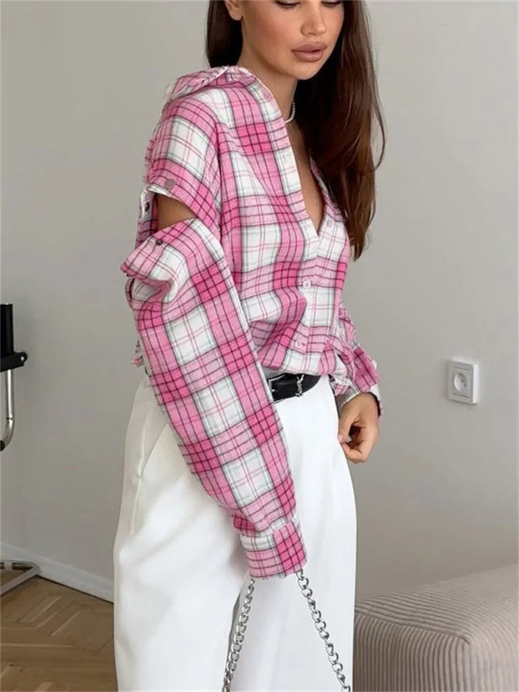 Relaxed Fit Pink Plaid Shirt