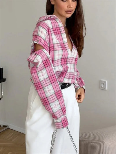 Relaxed Fit Pink Plaid Shirt