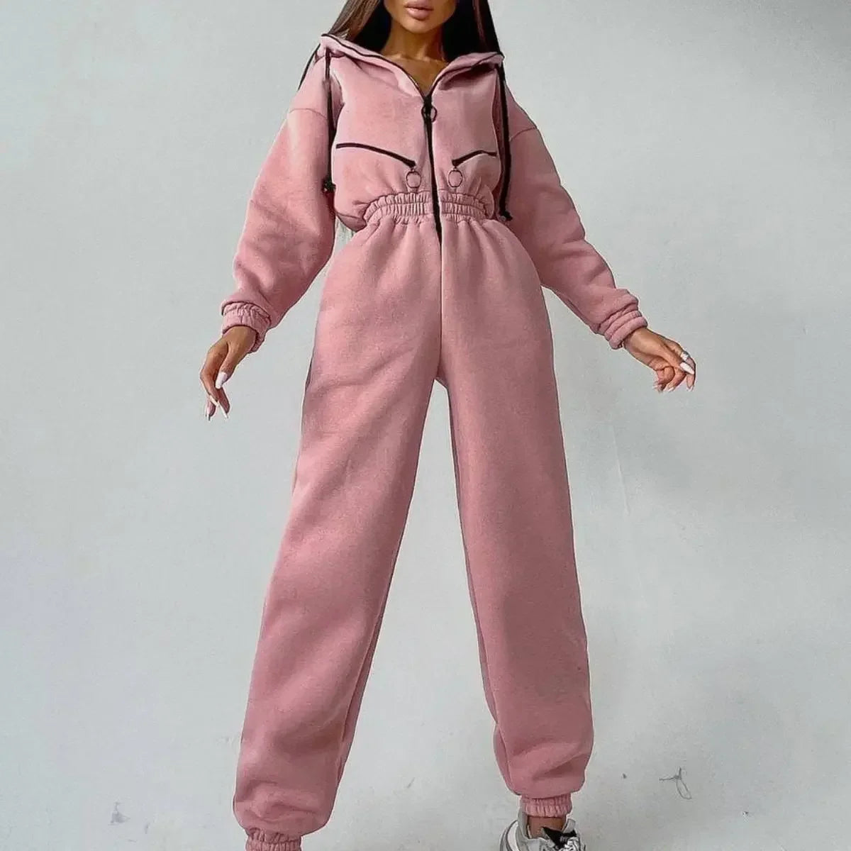 Zip-Up Drawstring Waist Jumpsuit