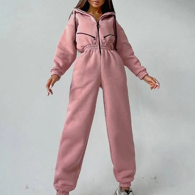 Zip-Up Drawstring Waist Jumpsuit