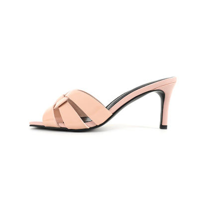 Woven Leather Heeled Mules