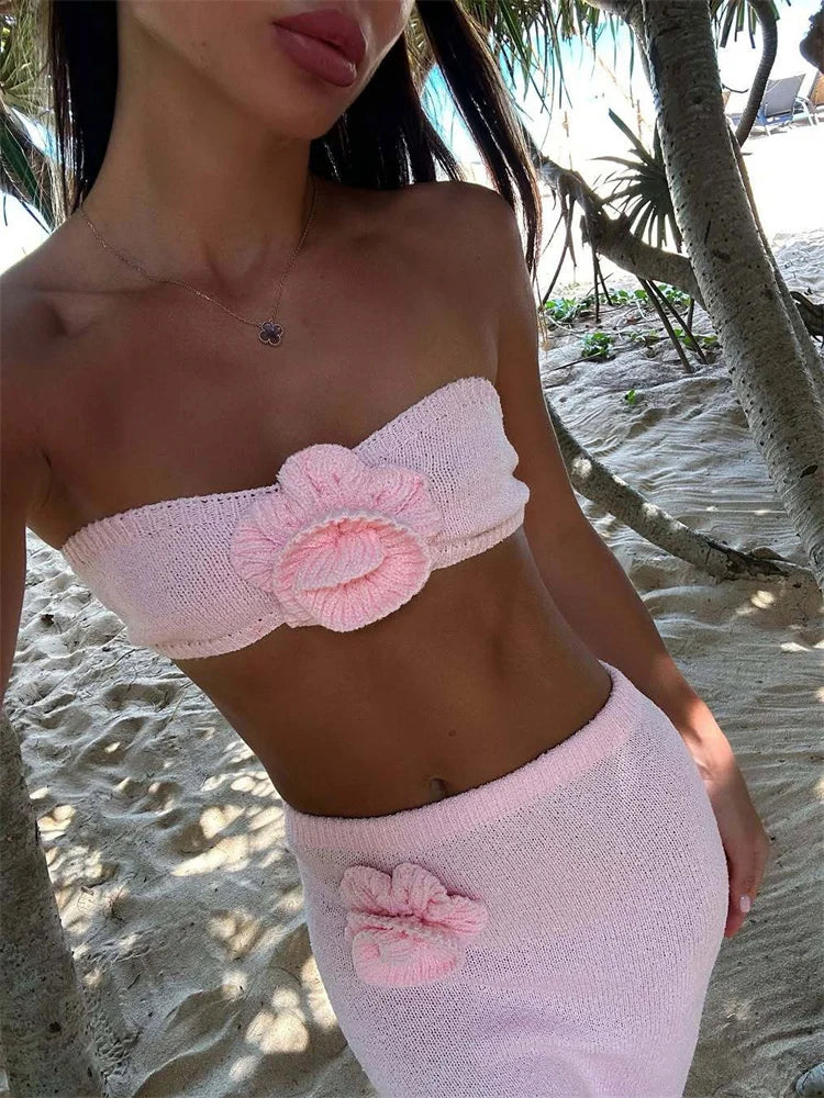 Strapless Knit Flower Set