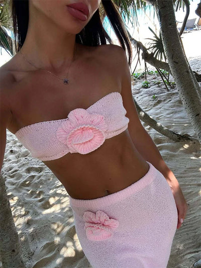 Strapless Knit Flower Set