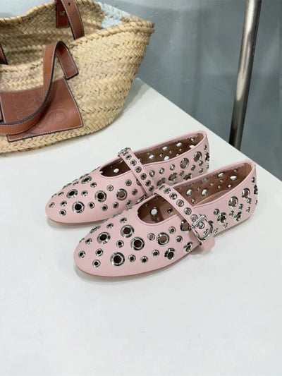 Eyelet Buckle Ballet Flats