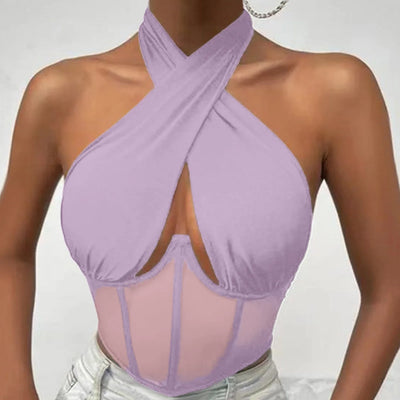 Mesh Corset Halter Top