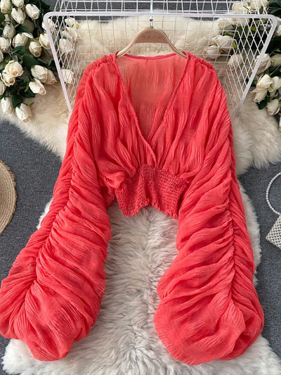 Voluminous Sleeve Draped Top