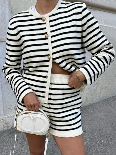Black & White Striped Knitwear Set