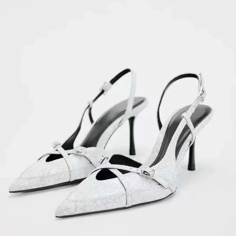 Buckled Pointed Slingback Heels