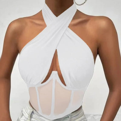 Mesh Corset Halter Top