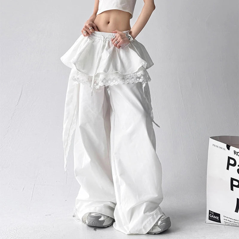 Ruffle Overlay Lace Pants
