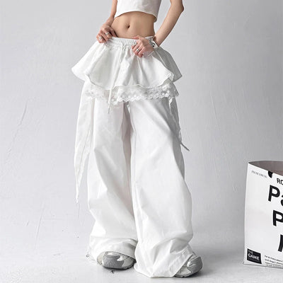 Ruffle Overlay Lace Pants