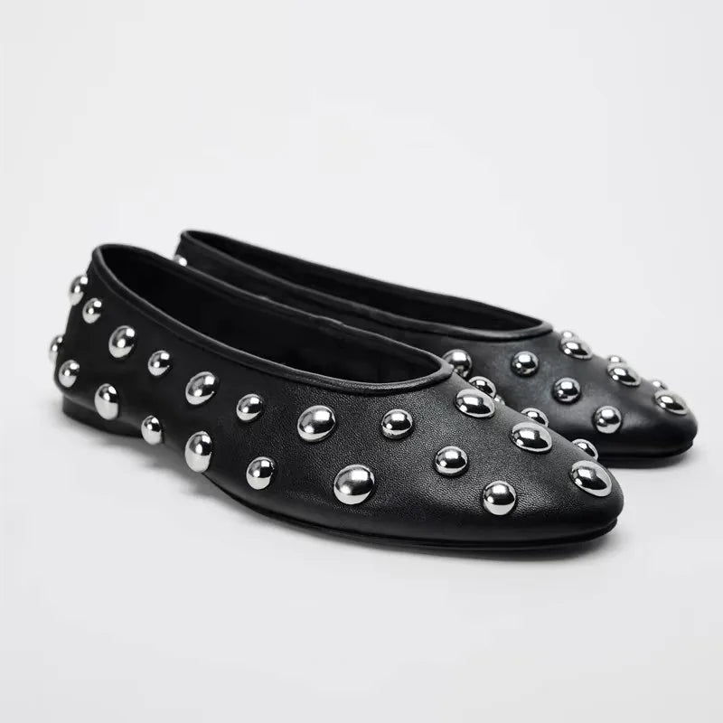 Black PU Studded Flats
