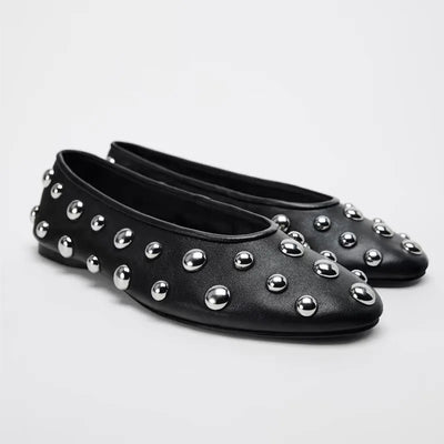 Black PU Studded Flats