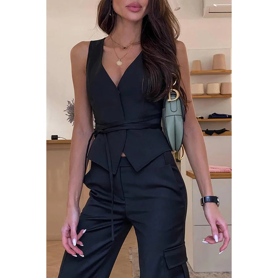 Tailored Wrap Waist Vest Top