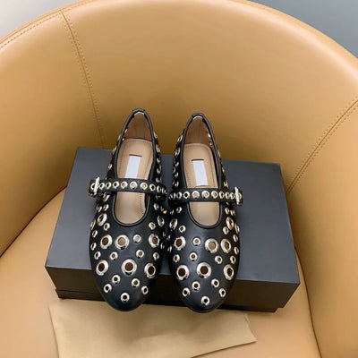 Eyelet Buckle Ballet Flats