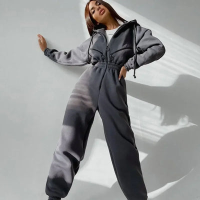 Zip-Up Drawstring Waist Jumpsuit